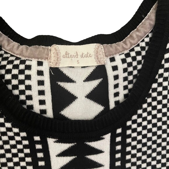 Altard State Black White Sweater Dress Size S Long Sleeves Fit Flare Geometric - Picture 9 of 12